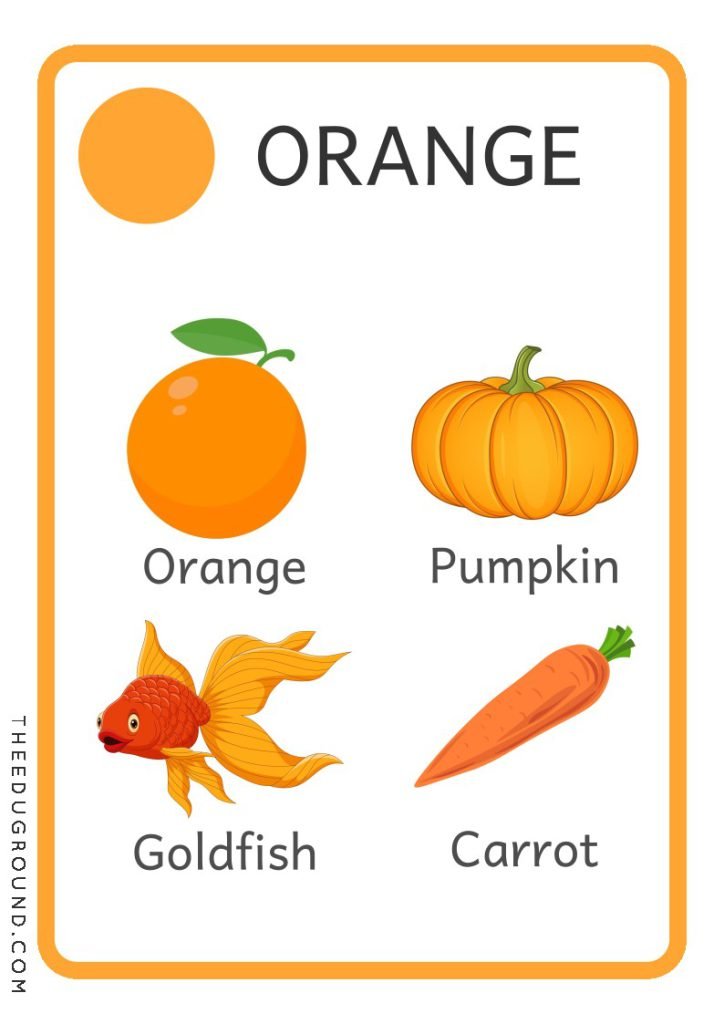 Orange Color Flashcard with Objects