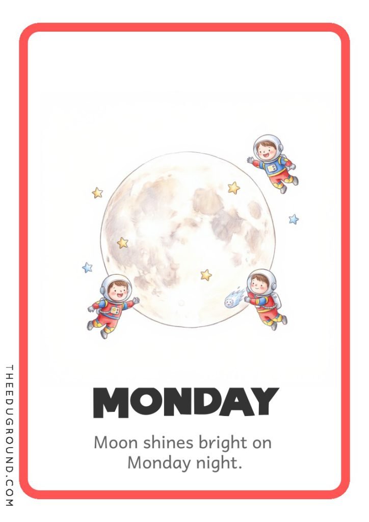 Monday Weekday Flashcard with Rhyme