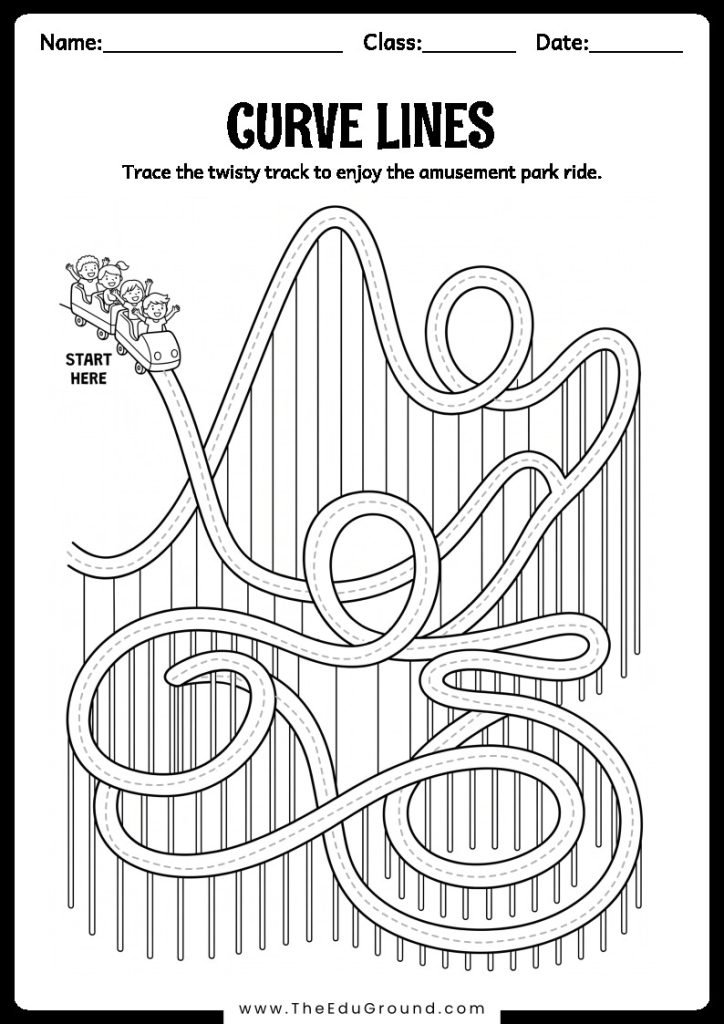 Trace the twisty track to enjoy the amusement park ride.