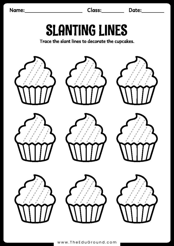 Trace the slant lines to decorate the cupcakes.