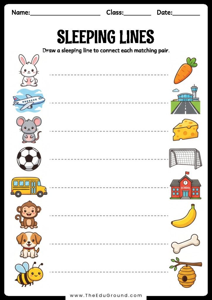 Draw a sleeping line to connect each matching pair.