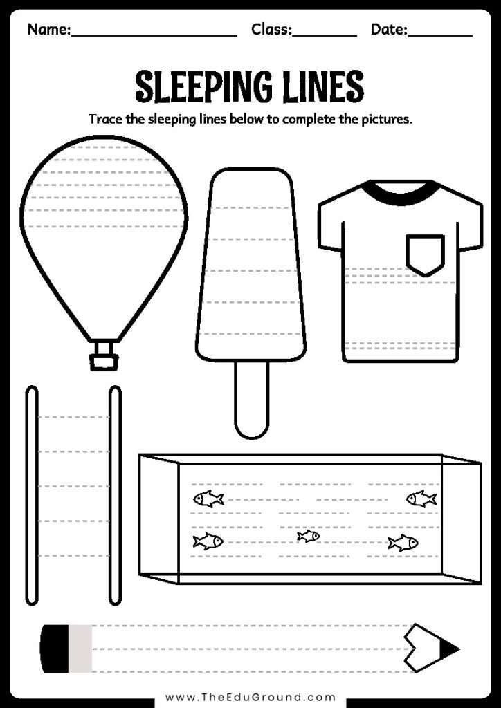 Trace the sleeping lines to complete the pictures.