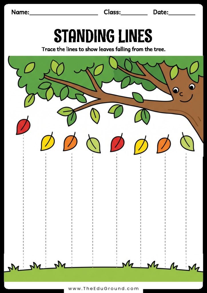 Trace the lines to show leaves falling from the tree.