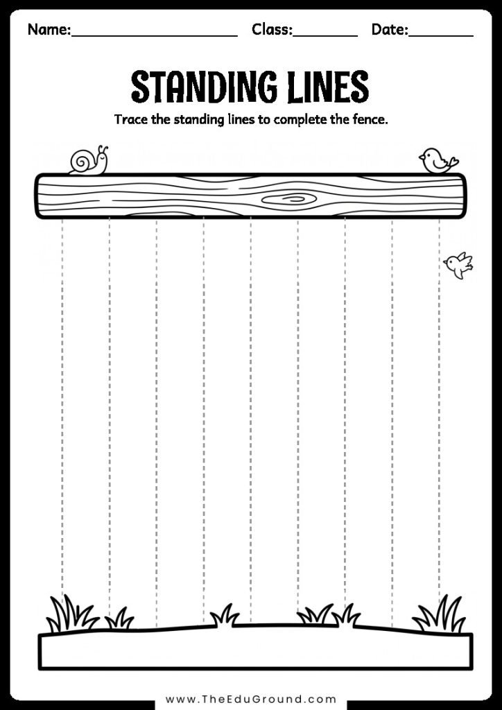 Trace the standing lines to complete the fence.