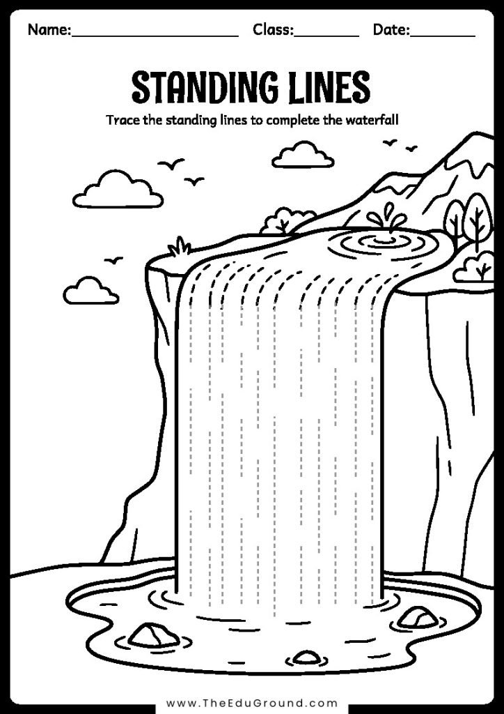 Trace the standing lines to complete the waterfall